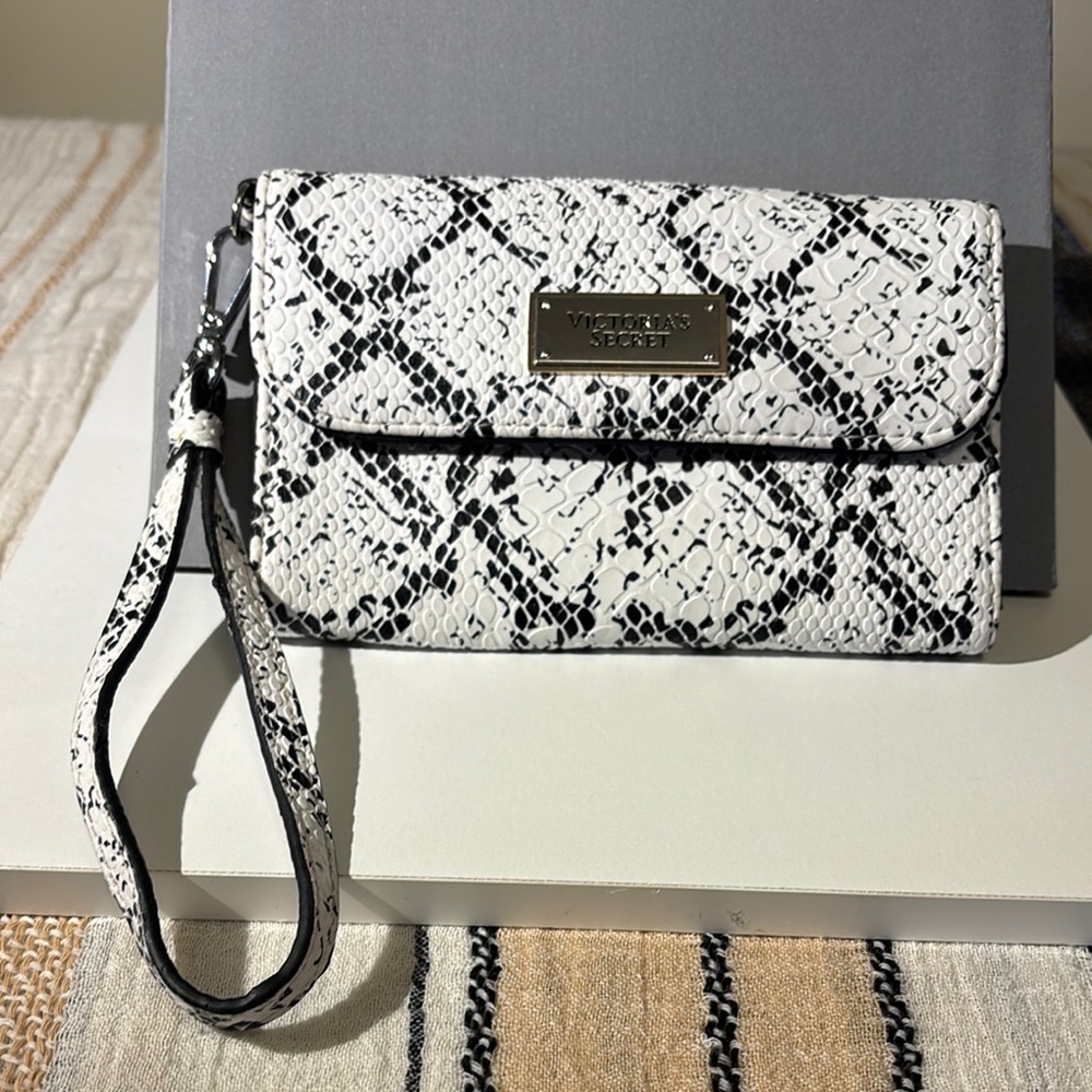Victoria's Secret Black and White Clutch with Snakeskin Pattern